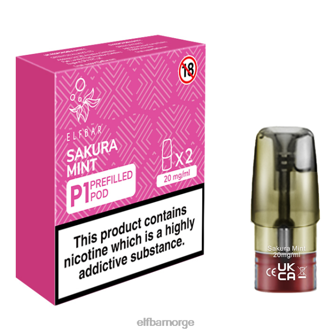 elfbar mate 500 p1 ferdigfylte belg - 20 mg (2 pakke) sakura mynte 86L26167
