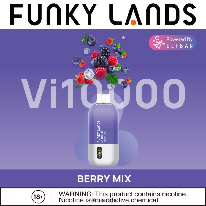 ELFBAR funky lands engangs vape vi10000 puffs blåbær rose mynte X4424163
